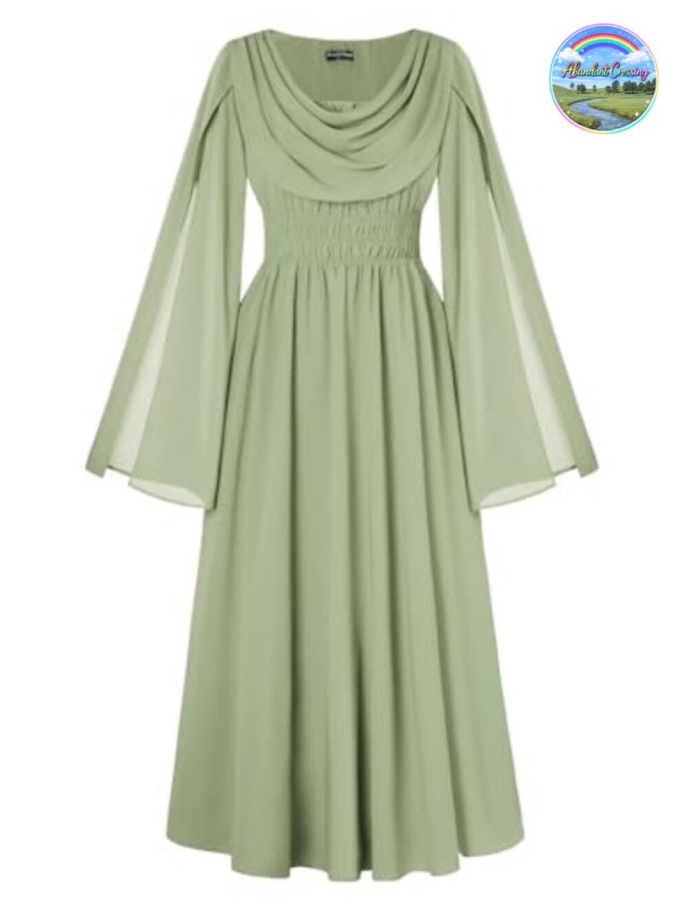 Renaissance Medieval Dress Split Bell Sleeve Cowl Neck A-Line